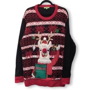 Ugly Christmas Sweater Fleece Llama Holiday Party Funny Drink Holder Pocket Knit